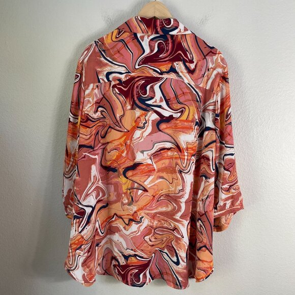 Cynthia Rowley Top Womens Plus 3X Button Up Blouse Swirl Print Long Sleeve Shirt - Picture 8 of 9
